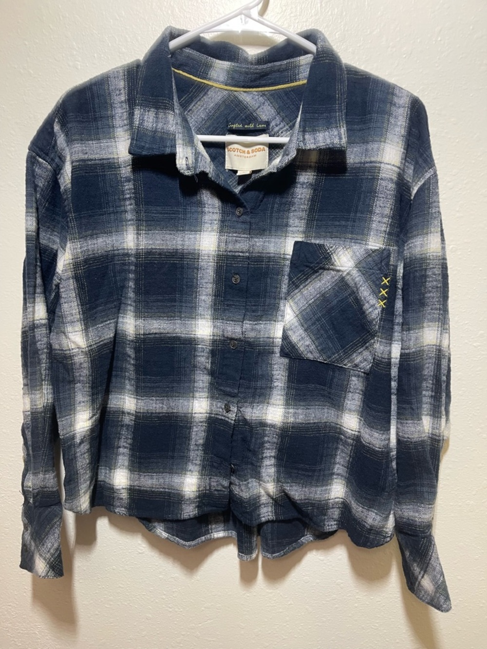 Scotch + Soda Amsterdam Women's L Slight Crop LS Flannel Shirt Blue Plaid